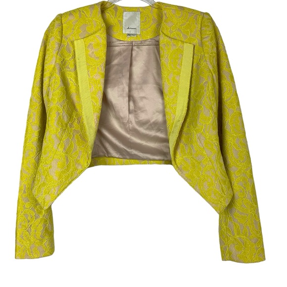 Anthropologie Elevenses Yellow Lace Cropped Blazer Jacket - Picture 2 of 7